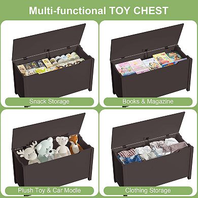 Hivvago Kids Wooden Toy Box Storage With Safety Hinged Lid For Ages 3+