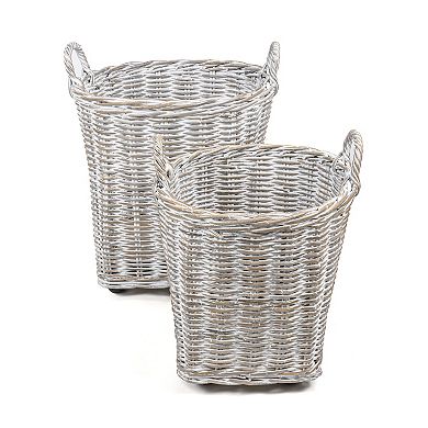 Arbour Rustic Hand-woven Rattan Nesting Baskets With Wheels And Handles
