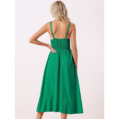 Women's Summer Boho Maxi Dress Casual Spaghetti Strap Tied Waist Flowy Long Dress