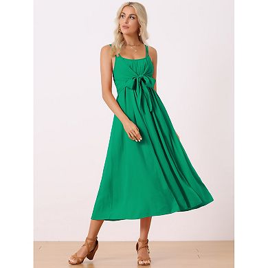 Women's Summer Boho Maxi Dress Casual Spaghetti Strap Tied Waist Flowy Long Dress
