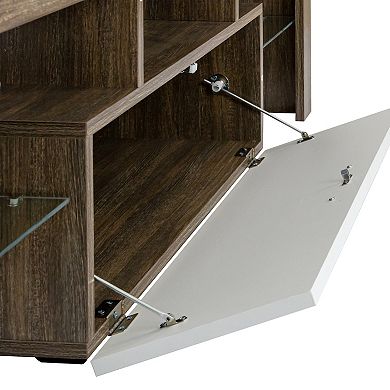 Hivvago Easy And Quick Assembly Modern Tv Stand With Toughened Glass Shelf