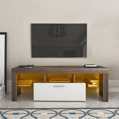 Hivvago Easy And Quick Assembly Modern Tv Stand With Toughened Glass Shelf