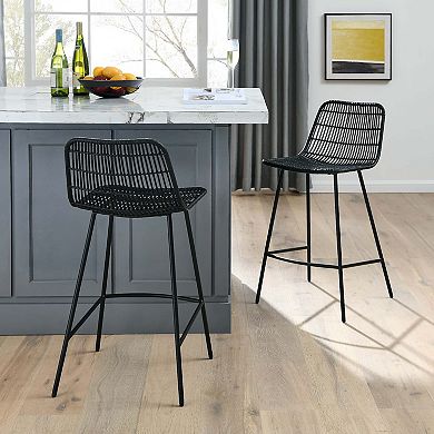 Hivvago Set Of 2 Rattan Wicker Indoor Bar Counter Stools With Steel Legs