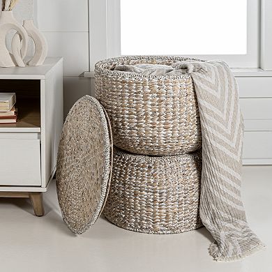 Bhola Hourglass Handwoven Hyacinth Storage Accent Table With Lid