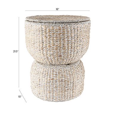 Bhola Hourglass Handwoven Hyacinth Storage Accent Table With Lid