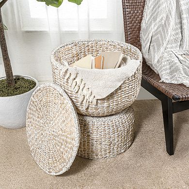 Bhola Hourglass Handwoven Hyacinth Storage Accent Table With Lid