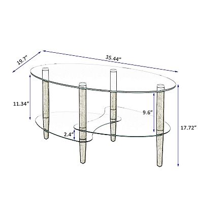 Hivvago 3 Layered Transparent Tempered Glass Oval Modern  Table