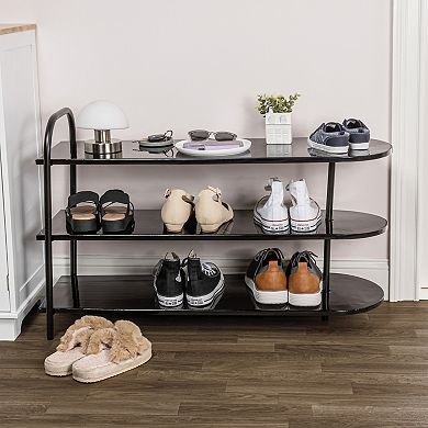 Modern 9-pair 3-tier Iron Curved Decker Shoe Rack