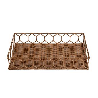 Honeycomb 19.75" Rustic Bohemian Hand-Woven Rattan Tray