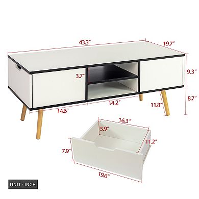 Hivvago Coffee Table With Solid Wood Legs Support And Big Storage Space