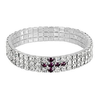Symbols of Faith Silver Tone Rhinestone Cross Stretch Bracelet