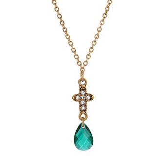 Symbols of Faith Gold Tone Crystal Cross Briolette Y-Necklace