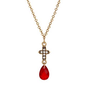 Symbols of Faith Gold Tone Crystal Cross Briolette Y-Necklace