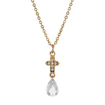 Symbols of Faith Gold Tone Crystal Cross Briolette Y-Necklace