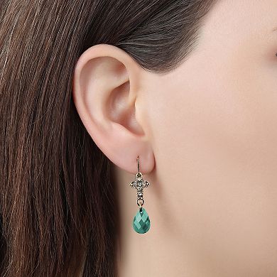 Symbols of Faith Gold Tone Crystal Cross Drop Earrings