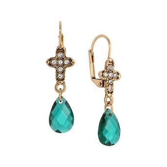 Symbols of Faith Gold Tone Crystal Cross Drop Earrings