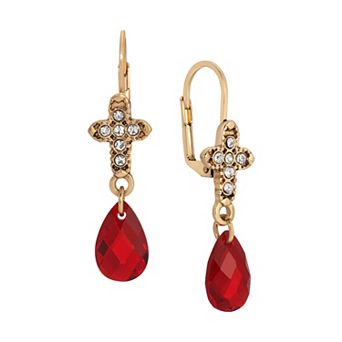 Symbols of Faith Gold Tone Crystal Cross Drop Earrings