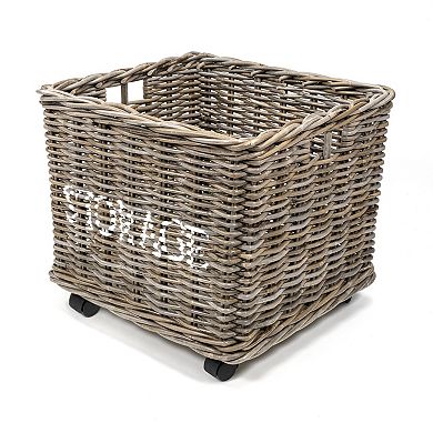 Yael Coastal Hand-woven "storage" Rattan Basket With Wheels And Handles