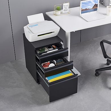 Hivvago 3 Drawers Under The Desk Office File Folder Cabinet With Rolling Wheels And Lock
