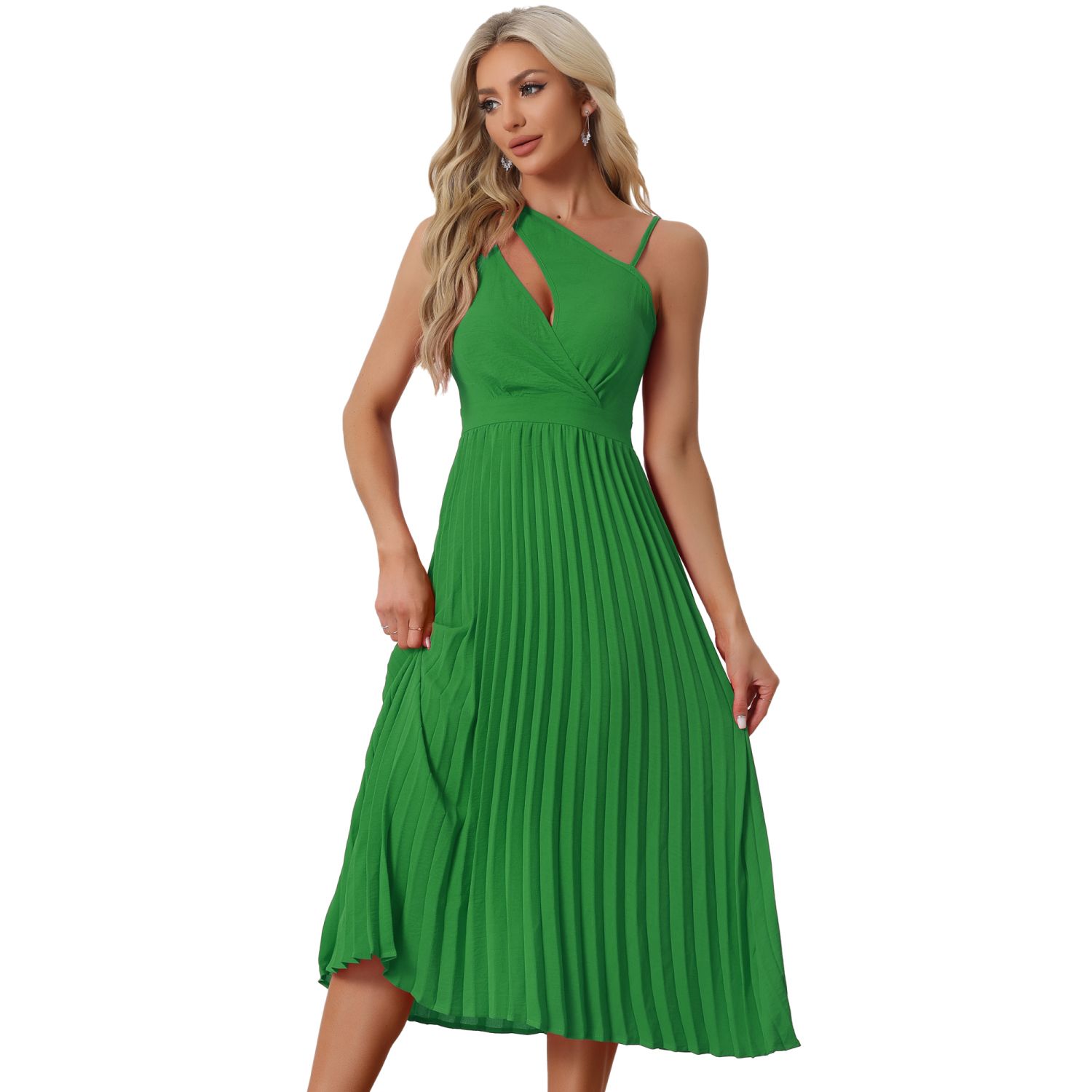 Women's Summer Pleated Dress One Shoulder Sleeveless Cinched Waist Party Cocktail  Dresses