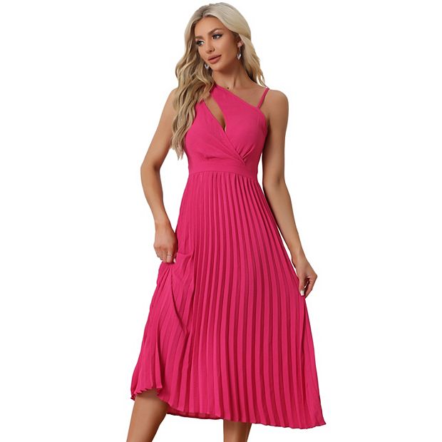 Women's Summer Pleated Dress One Shoulder Sleeveless Cinched Waist Party  Cocktail Dresses