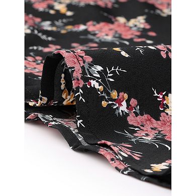 Women's Sleeveless Turndown Collar Above Knee Button Down Floral Print Dress
