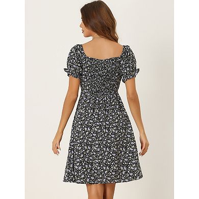 Double Take Smocked Sweetheart Neck Flounce Sleeve Mini Dress