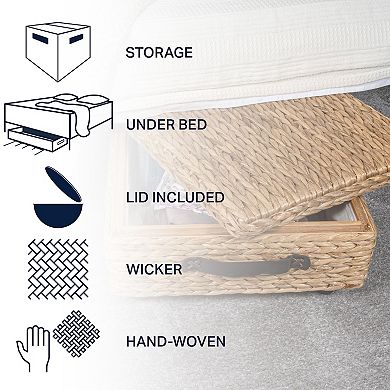 Chett Minimalist Hand-woven Hyacinth/wood Underbed Storage Bin With Wheels And Handles