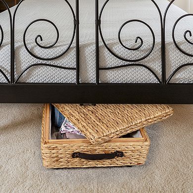 Chett Minimalist Hand-woven Hyacinth/wood Underbed Storage Bin With Wheels And Handles