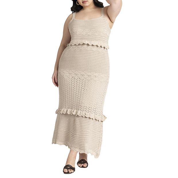 ELOQUII Women's Plus Size Crochet Maxi Dress - Birch