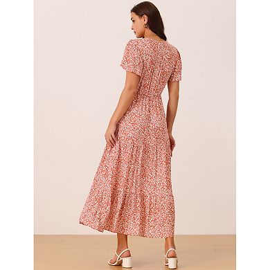 Floral Print Maxi Dress | Slim V-Neck Sundress for Summer Days