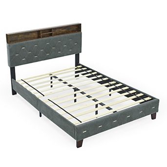 Hivvago Fullsized Heavyduty Platform Bedframe With Upholstered Headboard