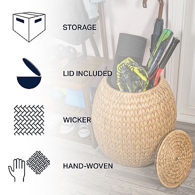 Colt Coastal Bohemian Handwoven Hyacinth Storage Stool With Lid