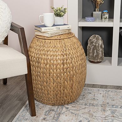 Colt Coastal Bohemian Handwoven Hyacinth Storage Stool With Lid