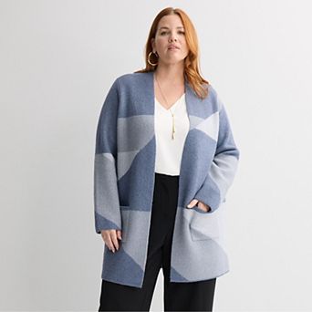 Plus Size Nine West Clean Collar Coatigan