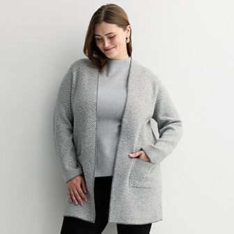Plus Size Nine West Clean Collar Coatigan