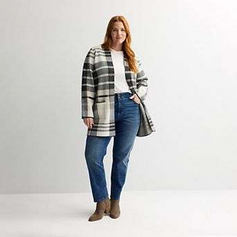 Plus Size Nine West Clean Collar Coatigan