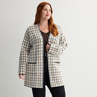 Plus Size Nine West Clean Collar Coatigan