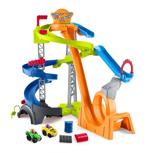 Fisher-Price Little People Hot Wheels Spiral Stunt Speedway Toddler Race Track Playset 2 Toy Cars