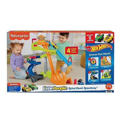 Fisher-Price Little People Little People Hot Wheels Spiral Stunt Speedway Toddler Race Track Playset