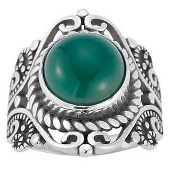 Sunkissed Sterling Sterling Silver Oxidized Green Agate Signet Ring