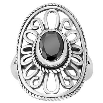 Sunkissed Sterling Sterling Silver Oxidized Cubic Zirconia Floral Ring