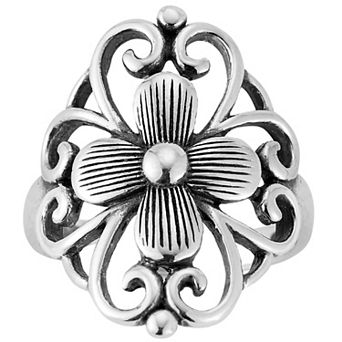 Sunkissed Sterling Sterling Silver Oxidized Flower Signet Ring