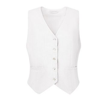 Women's Linen Vest Sleeveless Button Down V Neck Formal Business Waistcoat