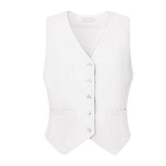 Women's Linen Vest Sleeveless Button Down V Neck Formal Business Waistcoat