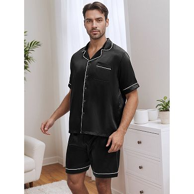 Men's Satin Pajama Sets Short Sleeves Summer 2 Piece Loungewear Pjs Sleepwear Nightwear