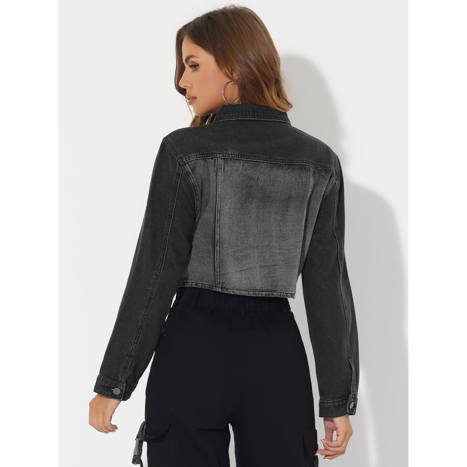 Women's Cropped Denim Jacket - 3/4 Sleeve Light Wash Jeans Jacket, Lightweight Fall Coat