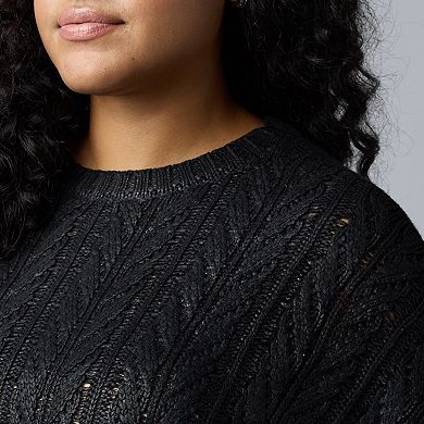 Plus Size Simply Vera Vera Wang Foil Cable Sweater