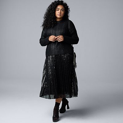 Plus Size Simply Vera Vera Wang Foil Cable Sweater