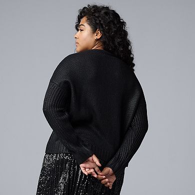 Plus Size Simply Vera Vera Wang Foil Cable Sweater